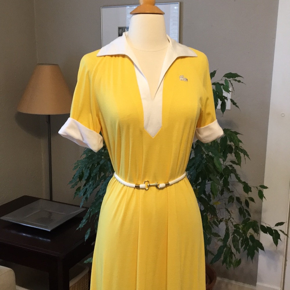Vintage Lacoste Haymaker Yellow White Belted Dress - Picture 1 of 8